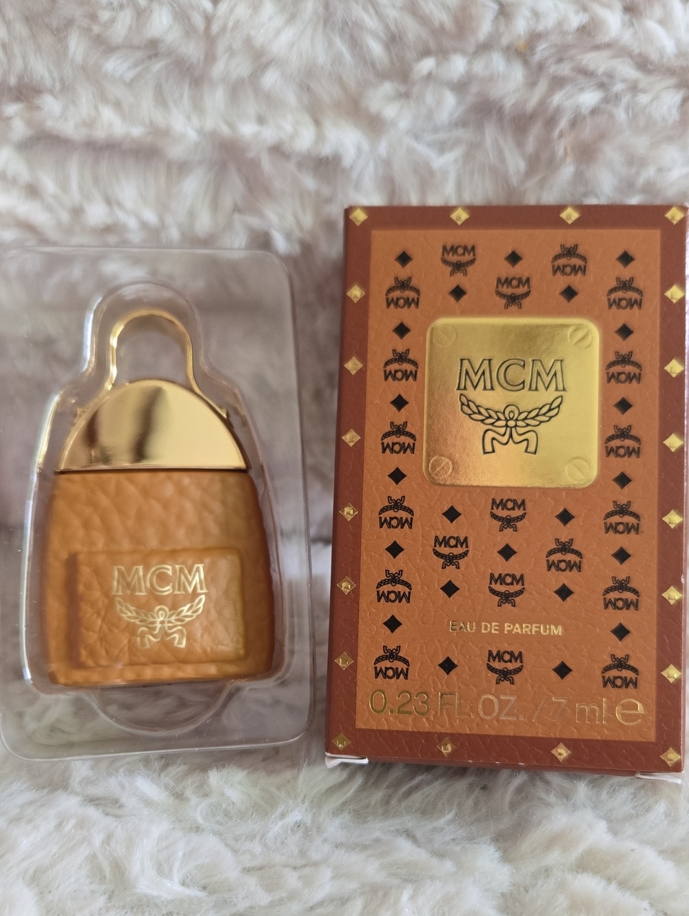 MCM Brown Leather Bag Charm Fragrance Pendant